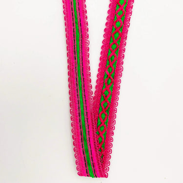 Green Cotton Fabric Lace Trim with Pink Thread Embroidery, Trim By 3 Yards, Craft Decorative Ribbon